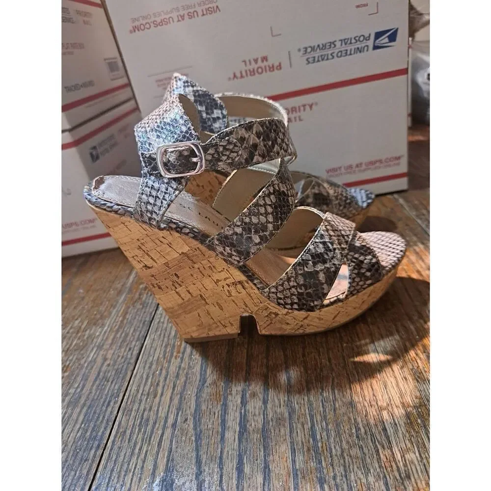 6.5M Chinese Laundry Z-Gumdrop Cork Platform Wedge Heel Open Toe Shoes Sandals